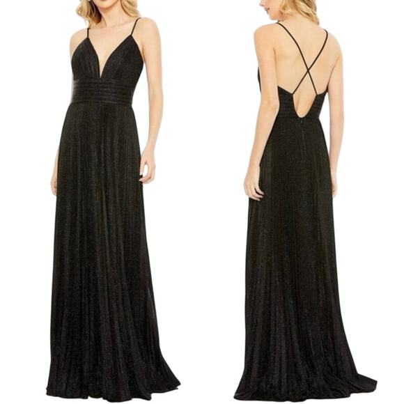 MAC DUGGAL 30725 Black Shimmer Pleated V-Neck Gown Size 20 New w/ Tag MSRP $398 - Picture 2 of 12